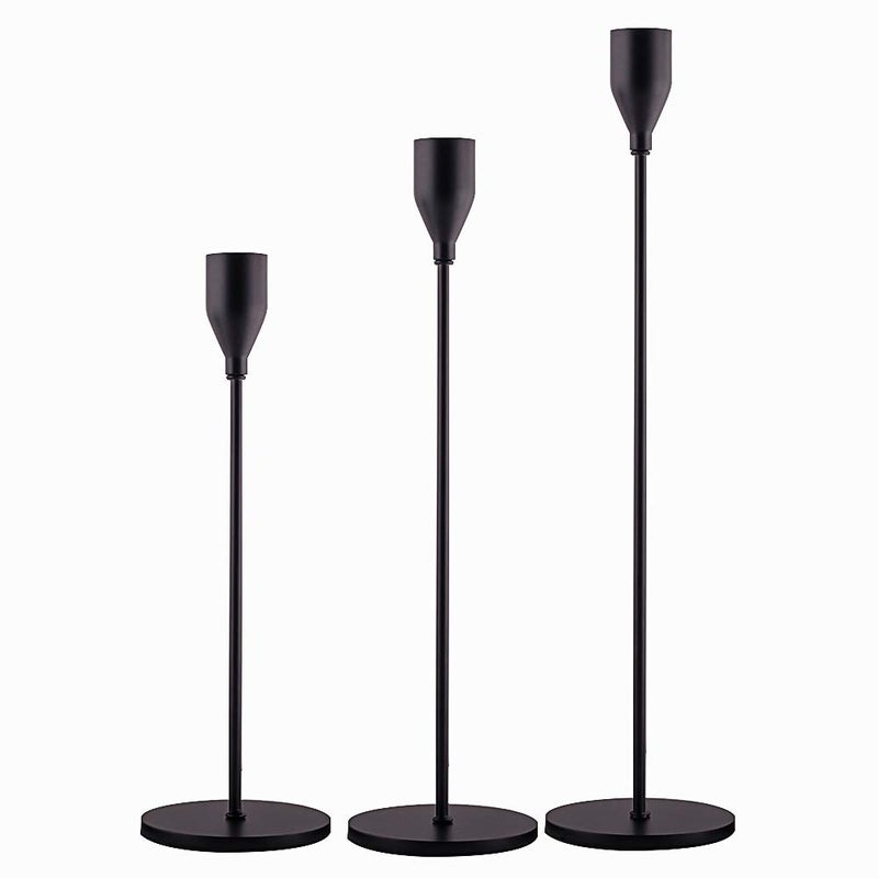 SUJUN Matte Black Candle Holders Set of 3 for Taper Candles, Decorative Candlestick Holder for Wedding, Dinning, Party, Fits 3/4 inch Thick Candle&Led Candles (Metal Candle Stand) - Image 1